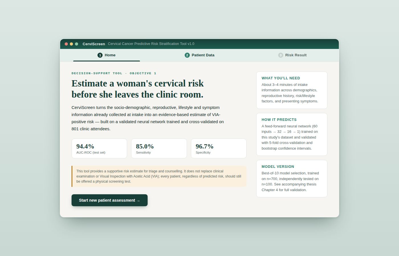 CerviScreen risk stratification tool
